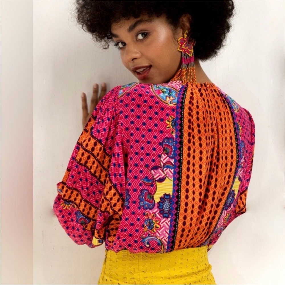 Bhanuni by Jyoti Emilia Beaded Peasant Blouse SZ M VGUC - Picture 2 of 10